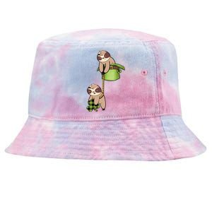 Irish St Patricks Day Fishing Sloth Shamrock Plaid Ireland Gift Tie-Dyed Bucket Hat