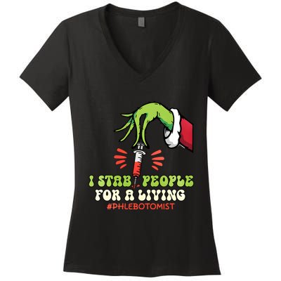 I Stab People For A Living Phlebotomy Christmas Women's V-Neck T-Shirt