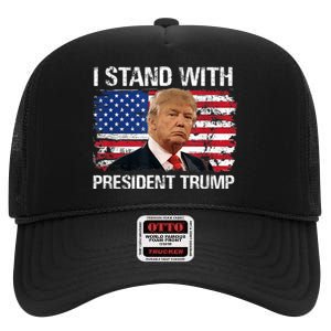 I Stand President Trump American Flag High Crown Mesh Back Trucker Hat