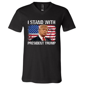 I Stand President Trump American Flag V-Neck T-Shirt