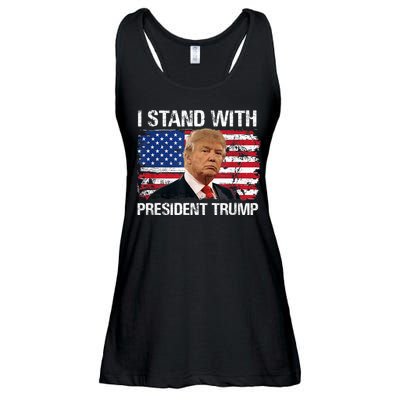 I Stand President Trump American Flag Ladies Essential Flowy Tank
