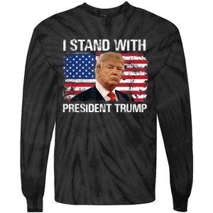 I Stand President Trump American Flag Tie-Dye Long Sleeve Shirt