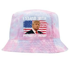 I Stand President Trump American Flag Tie-Dyed Bucket Hat