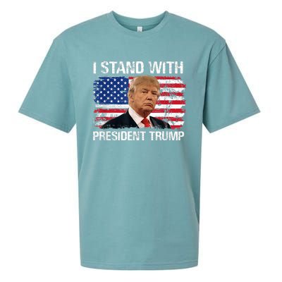 I Stand President Trump American Flag Sueded Cloud Jersey T-Shirt