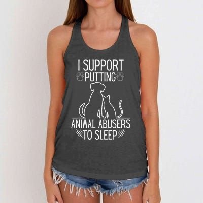 I Support Putting Animal Abusers To Sleep Dog Cat Lover Women's Knotted Racerback Tank