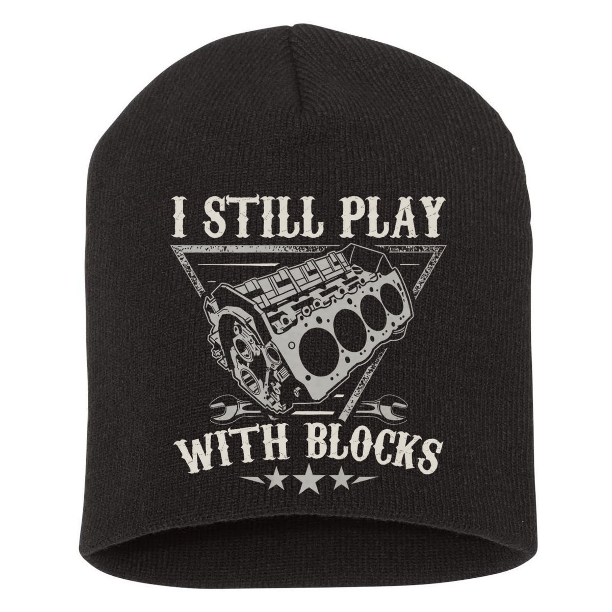 I Still Play With Blocks Car Mechanic Motor Engine Short Acrylic Beanie
