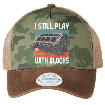 I Still Play With Blocks Maintenance Mechanic Motor Engine Legacy Tie Dye Trucker Hat