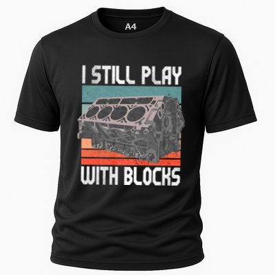 I Still Play With Blocks Maintenance Mechanic Motor Engine Cooling Performance Crew T-Shirt
