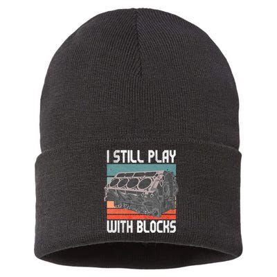 I Still Play With Blocks Maintenance Mechanic Motor Engine Sustainable Knit Beanie