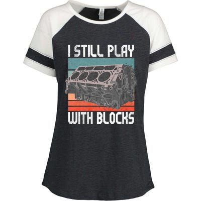 I Still Play With Blocks Maintenance Mechanic Motor Engine Enza Ladies Jersey Colorblock Tee