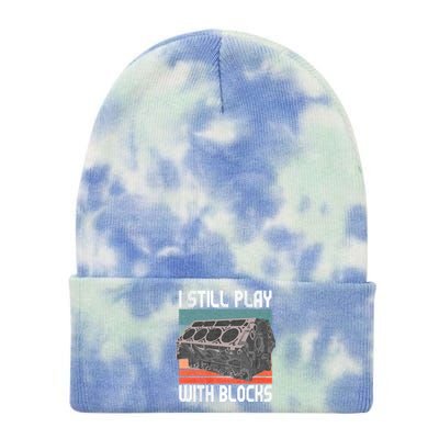 I Still Play With Blocks Maintenance Mechanic Motor Engine Tie Dye 12in Knit Beanie