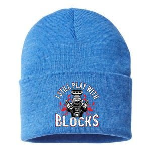 I Still Play Blocks Funny Auto Car Mechanic Dad Motor Engine Gift Sustainable Knit Beanie