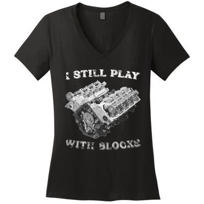 I Still Play With Blocks Racing Maintenance Vintage Women's V-Neck T-Shirt