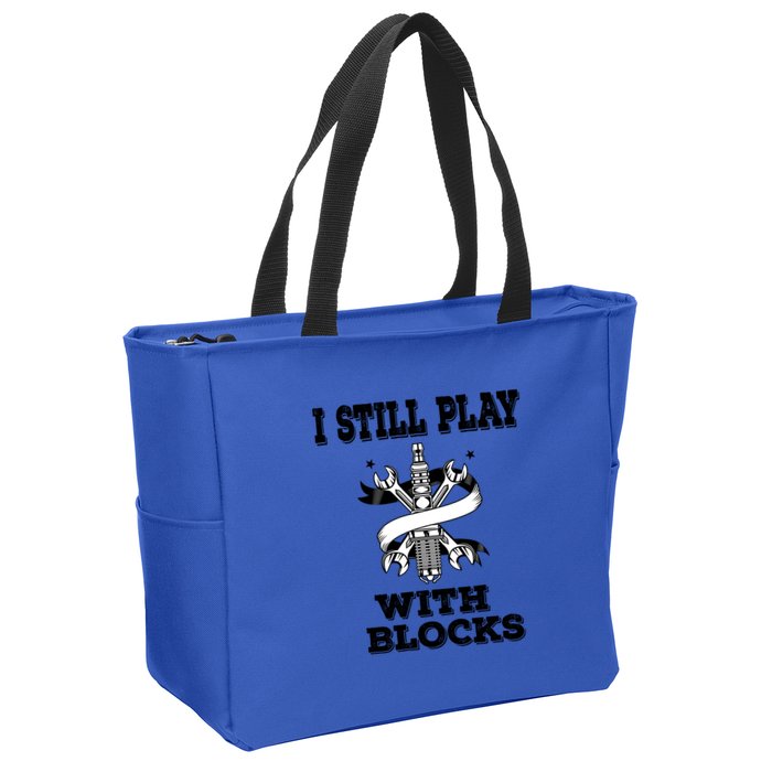 I Still Play With Blocks Maintenance Mechanic Motor Engine Funny Gift Zip Tote Bag