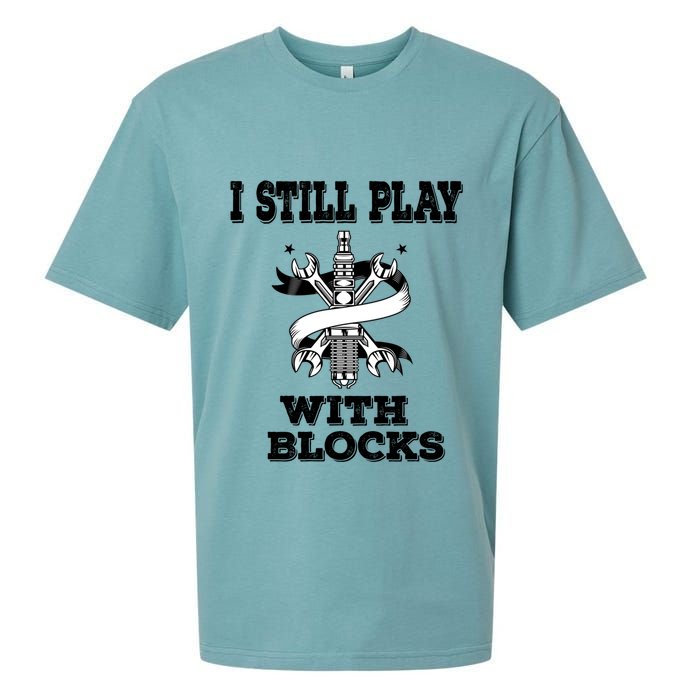 I Still Play With Blocks Maintenance Mechanic Motor Engine Funny Gift Sueded Cloud Jersey T-Shirt