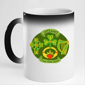 Ireland Saint Patrick's Day Celtic Cross Shamrock Green 11oz Black Color Changing Mug