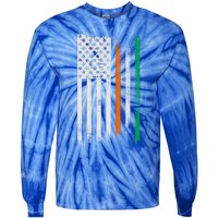 Ireland St Patrick's Day Gift Vintage Irish American Flag Gift Tie-Dye Long Sleeve Shirt