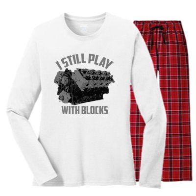 I Still Play With Blocks Racing Maintenance Man Gift Women's Long Sleeve Flannel Pajama Set 