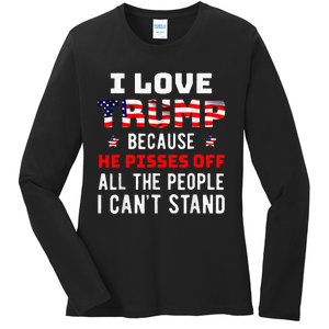 I Stand President Trump American Flag Trump 2024 Ladies Long Sleeve Shirt