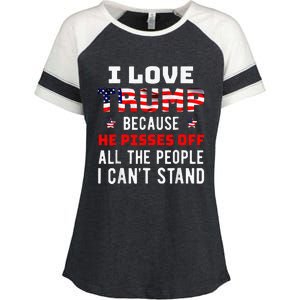 I Stand President Trump American Flag Trump 2024 Enza Ladies Jersey Colorblock Tee