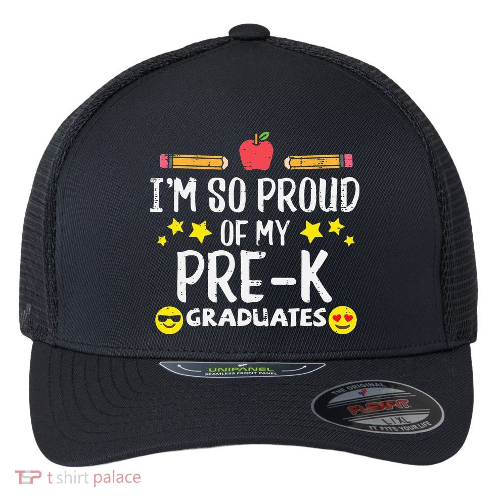 Im So Proud Of My Pre-K Graduates groovy Teacher Flexfit Unipanel Trucker Cap