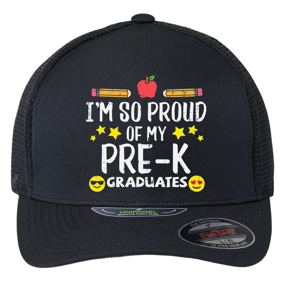 Im So Proud Of My Pre-K Graduates groovy Teacher Flexfit Unipanel Trucker Cap
