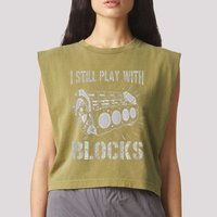 I Still Play With Blocks Funny Car Mechanic Car Engine Garment-Dyed Women's Muscle Tee