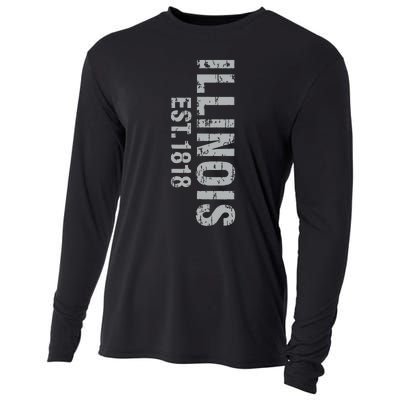 Illinois State Patriotic American Usa Cool Distressed Design Cooling Performance Long Sleeve Crew