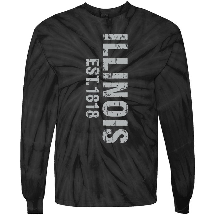 Illinois State Patriotic American Usa Cool Distressed Design Tie-Dye Long Sleeve Shirt