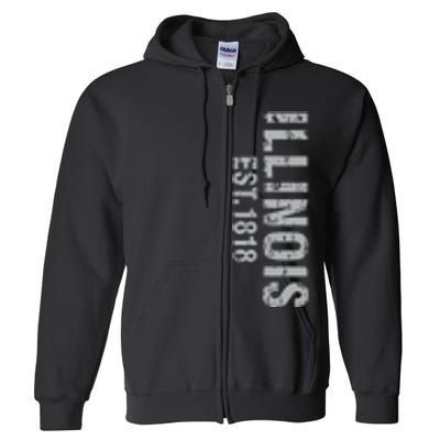 Illinois State Patriotic American Usa Cool Distressed Design Full Zip Hoodie