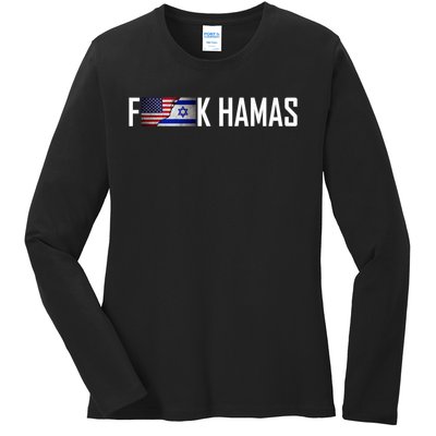 Israel Strong Pray For Israel US Israel Flag Fuck Hamas Ladies Long Sleeve Shirt