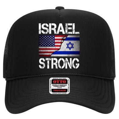 Israel Strong Pray For Israel US Israeli Flag High Crown Mesh Back Trucker Hat