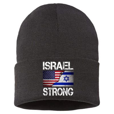 Israel Strong Pray For Israel US Israeli Flag Sustainable Knit Beanie