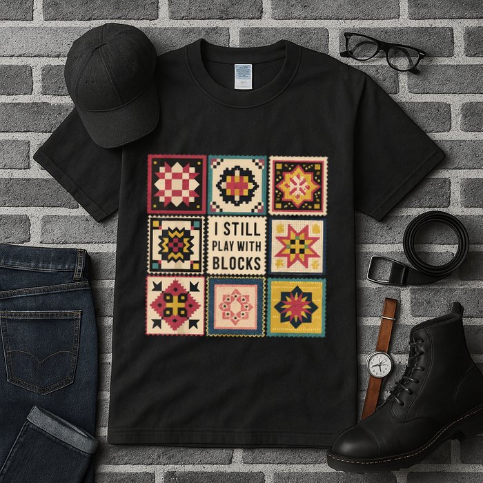 I Still Play With Blocks Quilt Funny Quilting Sewing Tall T-Shirt