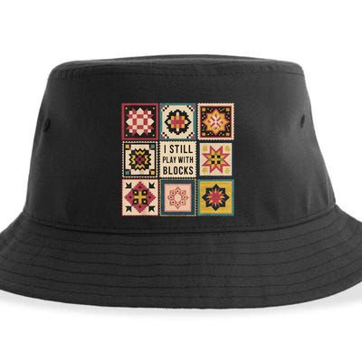 I Still Play With Blocks Quilt Funny Quilting Sewing Sustainable Bucket Hat