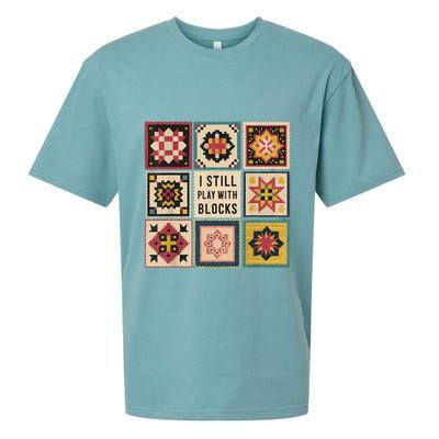 I Still Play With Blocks Quilt Funny Quilting Sewing Sueded Cloud Jersey T-Shirt