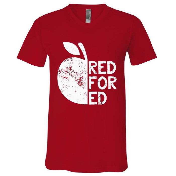 I Support Public Education Red For Ed Teacher Gift V-Neck T-Shirt