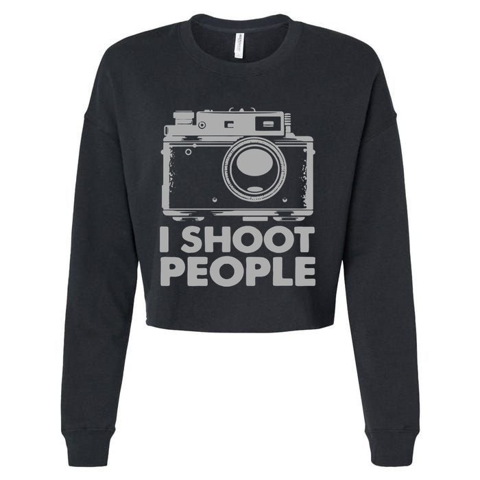 I Shoot People White Camera Cropped Pullover Crew