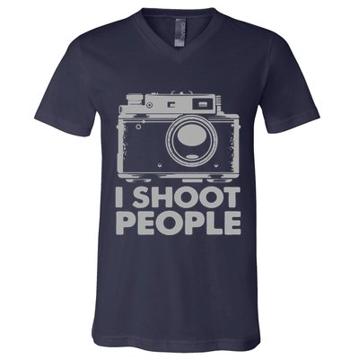 I Shoot People White Camera V-Neck T-Shirt