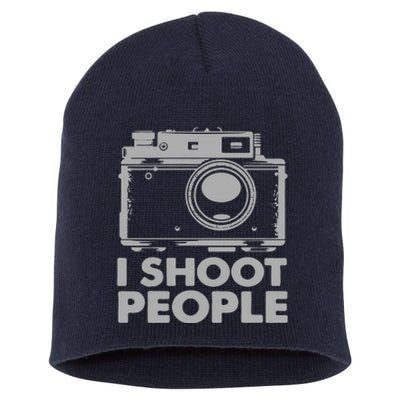 I Shoot People White Camera Short Acrylic Beanie