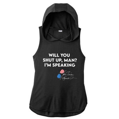 IM Speaking Quote With American Flag Mic Graphic Ladies PosiCharge Tri-Blend Wicking Draft Hoodie Tank