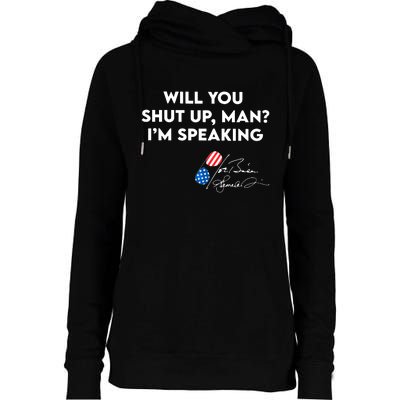 IM Speaking Quote With American Flag Mic Graphic Womens Funnel Neck Pullover Hood