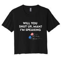 IM Speaking Quote With American Flag Mic Graphic Women's Crop Top Tee