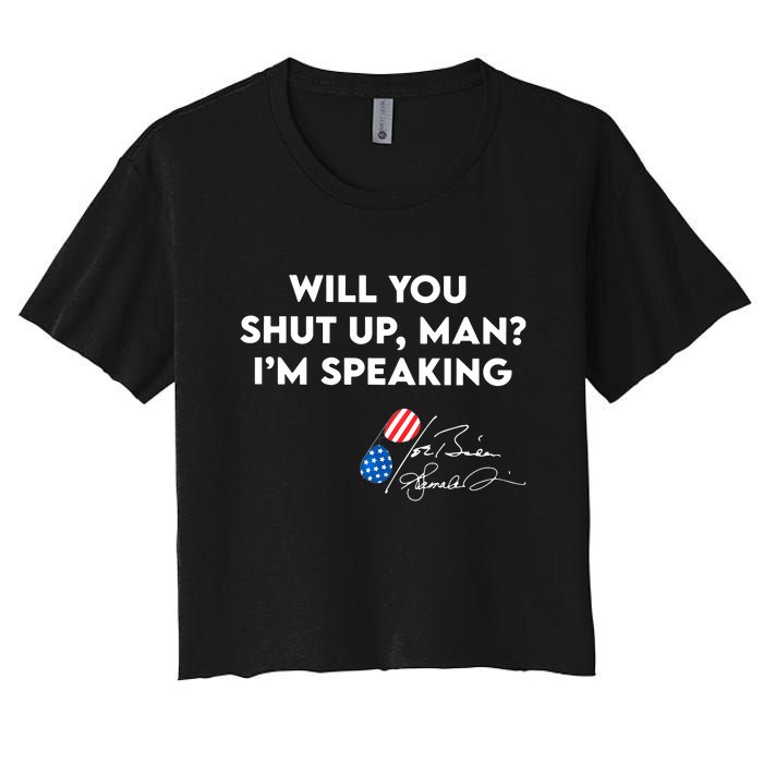 IM Speaking Quote With American Flag Mic Graphic Women's Crop Top Tee