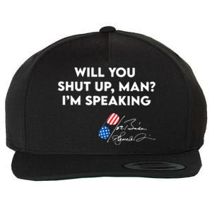 IM Speaking Quote With American Flag Mic Graphic Wool Snapback Cap