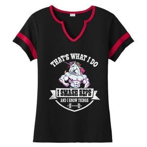 I Smash Reps Funny Unicorn Workout Training Ladies Halftime Notch Neck Tee