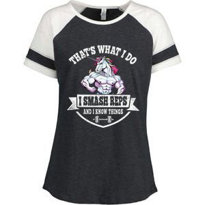 I Smash Reps Funny Unicorn Workout Training Enza Ladies Jersey Colorblock Tee