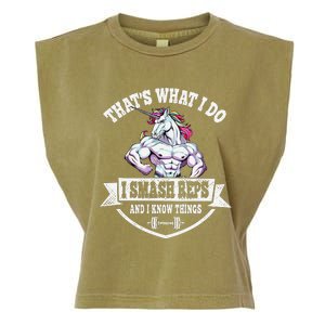 I Smash Reps Funny Unicorn Workout Training Garment-Dyed Women's Muscle Tee