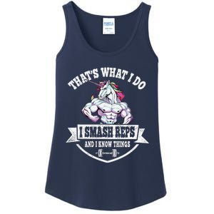 I Smash Reps Funny Unicorn Workout Training Ladies Essential Tank