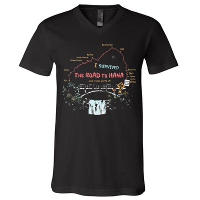 I Survived Road To Hana Maui Island Hawaiian Beach Summer V-Neck T-Shirt